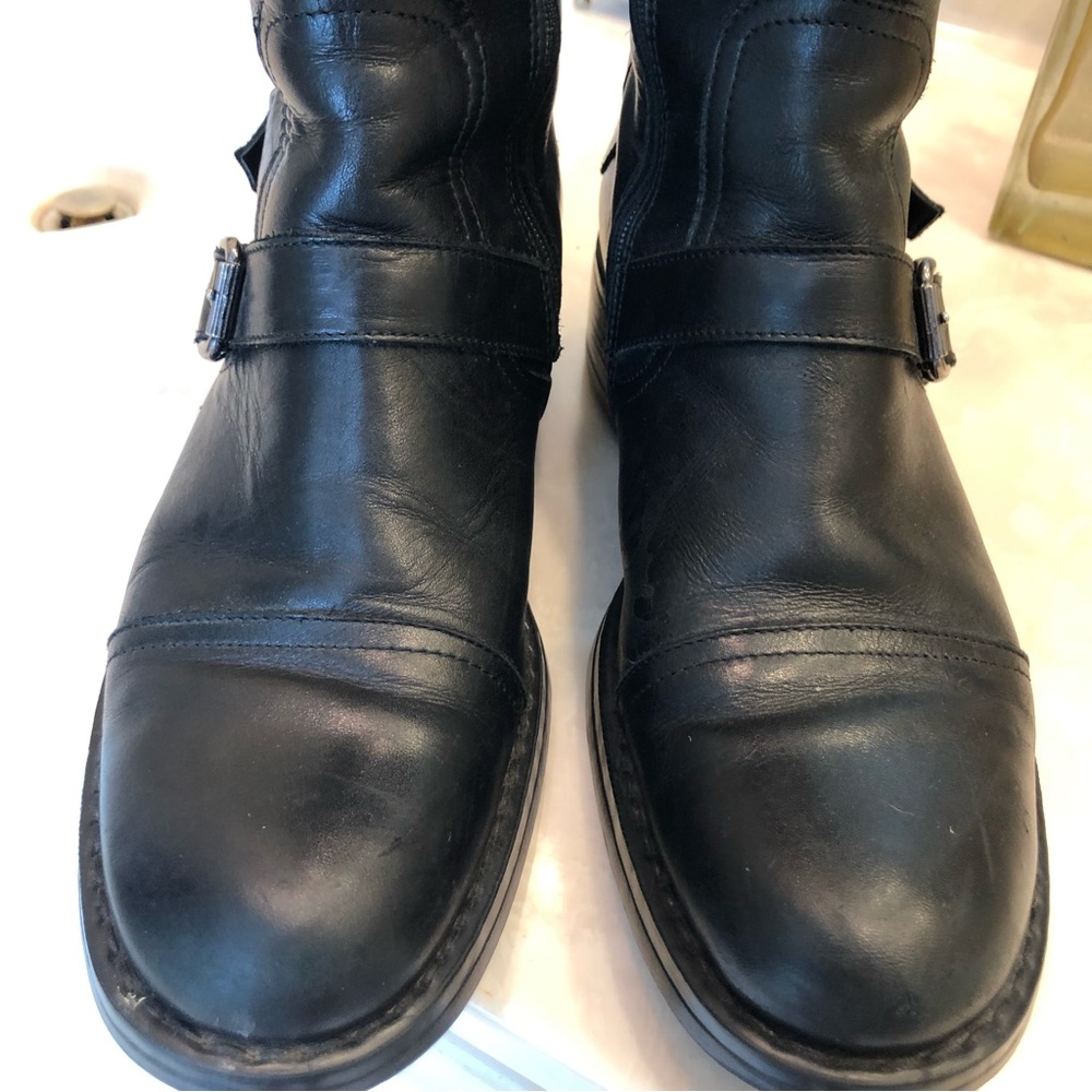 Elle Motorcycle Chunky Black Leather Boots with Silver Detail. So on trend! Sz39 - Picture 6 of 14